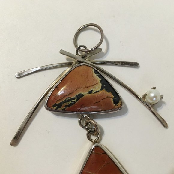 Big Red Canyon Pendant Turquoise Pearl Unique Necklace Sterling Silver Asian New - Picture 4 of 10